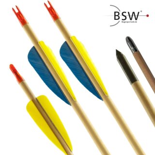 46-55 lbs | Wooden Arrow | HARDWOOD - 11/32 - with Feathers | Spine 70+ lbs | 32 inches