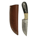 elTORO Buffalo Horn - Damascus - Hunting Knife - 10cm - incl. Leather Sheath