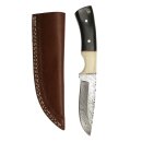 elTORO Buffalo Horn - Damascus - Hunting Knife - 10cm - incl. Leather Sheath