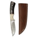 elTORO Buffalo Horn - Damascus - Hunting Knife - 10cm - incl. Leather Sheath