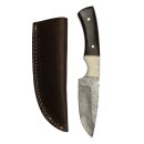 elTORO Buffalo Horn - Damascus - Hunting Knife - 10cm - incl. Leather Sheath