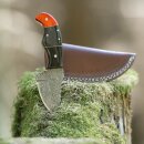 elTORO Skinner Horn - Skinning Knife Made of Damascus Steel - 8.2cm - incl. Leather Sheath