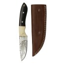elTORO Buffalo Horn - Damast - Jagdmesser - 10cm - inkl. Lederscheide