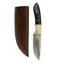 elTORO Buffalo Horn - Damast - Jagdmesser - 10cm - inkl. Lederscheide