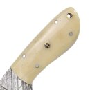 elTORO Skinner Bone - H&auml;utemesser aus Damaszener Stahl - 8,5cm - inkl. Lederscheide