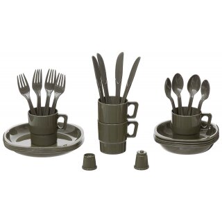 MFH Camping plastic tableware - 26-piece - olive