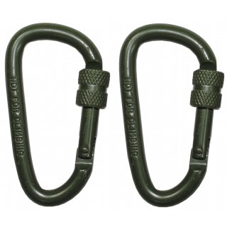 MFH Karabiner - Schraubverschluss - Ø 6 mm x 6 cm - 2er Pack - oliv